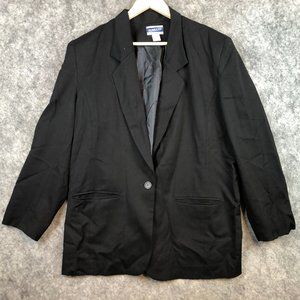 Pendleton Blazer 16 Womens 100 Virgin Wool Solid Black Made USA One Button Notch